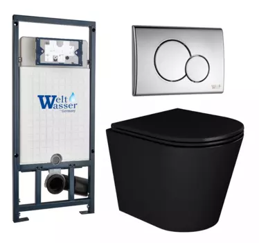Комплект 3 в 1 инсталляция WeltWasser WW Marberg 507 + Унитаз подвесной Enio Cento BL черный EN4280035 с кнопкой хром RD 10000005949+10000005952+EN4280035