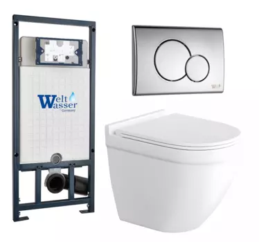 Комплект 3 в 1 инсталляция WeltWasser WW Marberg 507 + Унитаз подвесной Enio Pulito EN1170052 с кнопкой хром RD 10000005949+10000005952+EN1170052