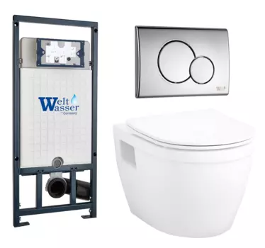 Комплект 3 в 1 инсталляция WeltWasser WW Marberg 507 + Унитаз подвесной Enio Bolo EN8350034 с кнопкой хром RD 10000005949+10000005952+EN8350034