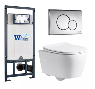Комплект 3 в 1 инсталляция WeltWasser WW Marberg 507 + Унитаз подвесной CeruttiSpa Sella PP 9738 с кнопкой хром RD 10000005949+10000005952+9738