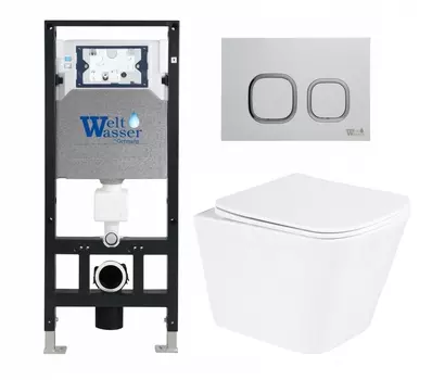 Комплект 3 в 1 инсталляция WeltWasser WW Amberg 506 10000005662 + Унитаз подвесной BelBagno Due BB3103CHR/SC + кнопка белая