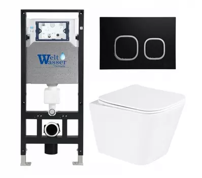 Комплект 3 в 1 инсталляция WeltWasser WW Amberg 506 10000005662 + Унитаз подвесной BelBagno Due BB3103CHR/SC + кнопка черная