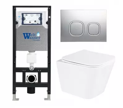 Комплект 3 в 1 инсталляция WeltWasser WW Amberg 506 10000005662 + Унитаз подвесной BelBagno Due BB3103CHR/SC + кнопка хром матовая