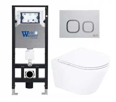 Комплект 3 в 1 инсталляция WeltWasser WW Amberg 506 10000005662 + Унитаз подвесной BelBagno Tre BB8001CHR/SC + кнопка белая