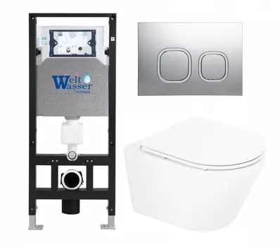 Комплект 3 в 1 инсталляция WeltWasser WW Amberg 506 10000005662 + Унитаз подвесной BelBagno Tre BB8001CHR/SC + кнопка хром