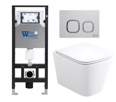 Комплект 3 в 1 инсталляция WeltWasser WW Amberg 506 10000005662 + Унитаз подвесной Enio Binario + кнопка белая