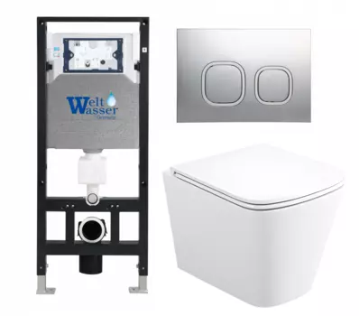 Комплект 3 в 1 инсталляция WeltWasser WW Amberg 506 10000005662 + Унитаз подвесной Enio Binario + кнопка хром