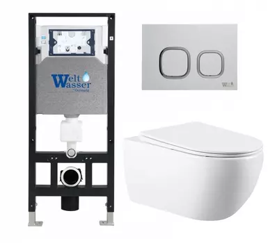 Комплект 3 в 1 инсталляция WeltWasser WW Amberg 506 10000005662 + Унитаз подвесной Vincea Evo VT1-34 + кнопка белая
