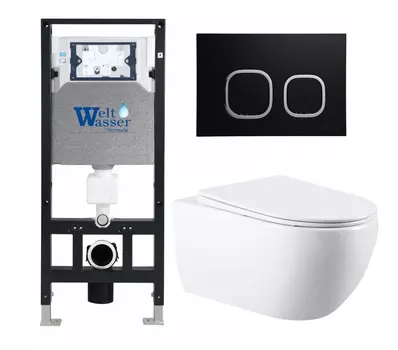 Комплект 3 в 1 инсталляция WeltWasser WW Amberg 506 10000005662 + Унитаз подвесной Vincea Evo VT1-34 + кнопка черная