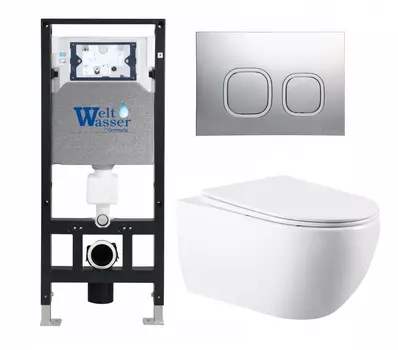 Комплект 3 в 1 инсталляция WeltWasser WW Amberg 506 10000005662 + Унитаз подвесной Vincea Evo VT1-34 + кнопка хром матовая