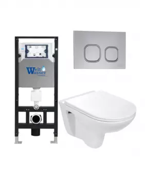 Комплект 3 в 1 инсталляция WeltWasser WW Amberg 506 + Подвесной унитаз WeltWasser Baarbach 004 GL-WT + Клавиша смыва WeltWasser WW Amberg RD-CR