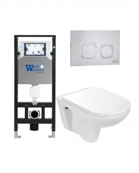 Комплект 3 в 1 инсталляция WeltWasser WW Amberg 506 + Подвесной унитаз WeltWasser Baarbach 004 GL-WT + Клавиша смыва WeltWasser WW Amberg RD-MT