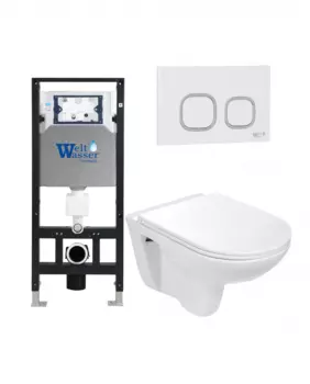 Комплект 3 в 1 инсталляция WeltWasser WW Amberg 506 + Подвесной унитаз WeltWasser Baarbach 004 GL-WT + Клавиша смыва WeltWasser WW Amberg RD-WT