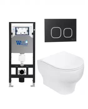 Комплект 3 в 1 инсталляция WeltWasser WW Amberg 506 + Подвесной унитаз WeltWasser Erlenbach 004 GL-WT + Клавиша смыва WeltWasser WW Amberg RD-BL