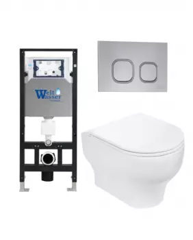 Комплект 3 в 1 инсталляция WeltWasser WW Amberg 506 + Подвесной унитаз WeltWasser Erlenbach 004 GL-WT + Клавиша смыва WeltWasser WW Amberg RD-CR