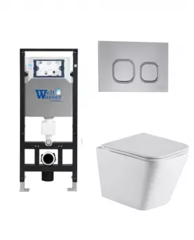 Комплект 3 в 1 инсталляция WeltWasser WW Amberg 506 + Подвесной унитаз WeltWasser Gelbach 043 GL-WT + Клавиша смыва WeltWasser WW Amberg RD-CR