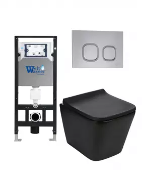 Комплект 3 в 1 инсталляция WeltWasser WW Amberg 506 + Подвесной унитаз WeltWasser Gelbach 041 MT-BL + Клавиша смыва WeltWasser WW Amberg RD-CR
