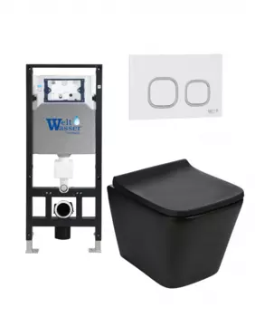 Комплект 3 в 1 инсталляция WeltWasser WW Amberg 506 + Подвесной унитаз WeltWasser Gelbach 041 MT-BL + Клавиша смыва WeltWasser WW Amberg RD-WT