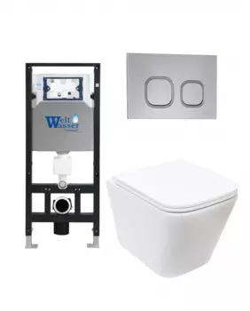 Комплект 3 в 1 инсталляция WeltWasser WW Amberg 506 + Подвесной унитаз WeltWasser Gelbach 004 MT-WT + Клавиша смыва WeltWasser WW Amberg RD-CR