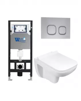 Комплект 3 в 1 инсталляция WeltWasser WW Amberg 506 + Подвесной унитаз WeltWasser Kehlbach 004 GL-WT + Клавиша смыва WeltWasser WW Amberg RD-CR
