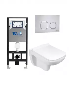 Комплект 3 в 1 инсталляция WeltWasser WW Amberg 506 + Подвесной унитаз WeltWasser Kehlbach 004 GL-WT + Клавиша смыва WeltWasser WW Amberg RD-MT