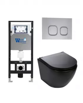 Комплект 3 в 1 инсталляция WeltWasser WW Amberg 506 + Подвесной унитаз WeltWasser Merzbach 043 MT-BL + Клавиша смыва WeltWasser WW Amberg RD-CR