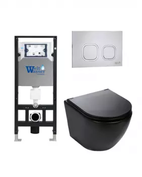 Комплект 3 в 1 инсталляция WeltWasser WW Amberg 506 + Подвесной унитаз WeltWasser Merzbach 043 MT-BL + Клавиша смыва WeltWasser WW Amberg RD-MT