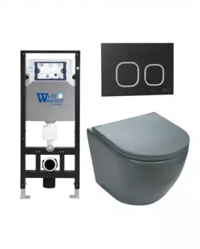 Комплект 3 в 1 инсталляция WeltWasser WW Amberg 506 + Подвесной унитаз WeltWasser Merzbach 043 MT-GR + Клавиша смыва WeltWasser WW Amberg RD-BL