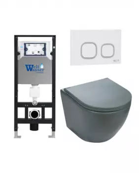 Комплект 3 в 1 инсталляция WeltWasser WW Amberg 506 + Подвесной унитаз WeltWasser Merzbach 043 MT-GR + Клавиша смыва WeltWasser WW Amberg RD-WT
