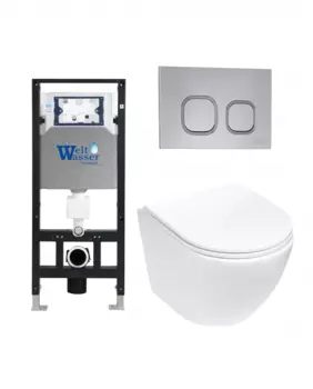 Комплект 3 в 1 инсталляция WeltWasser WW Amberg 506 + Подвесной унитаз WeltWasser Merzbach 004 MT-WT + Клавиша смыва WeltWasser WW Amberg RD-CR