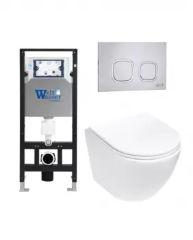 Комплект 3 в 1 инсталляция WeltWasser WW Amberg 506 + Подвесной унитаз WeltWasser Merzbach 004 MT-WT + Клавиша смыва WeltWasser WW Amberg RD-MT
