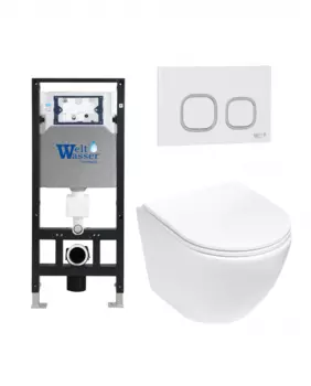 Комплект 3 в 1 инсталляция WeltWasser WW Amberg 506 + Подвесной унитаз WeltWasser Merzbach 004 MT-WT + Клавиша смыва WeltWasser WW Amberg RD-WT
