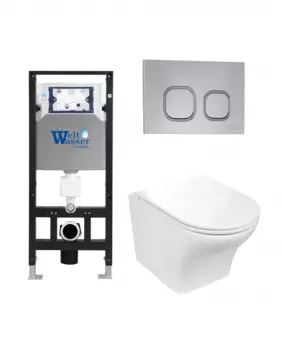 Комплект 3 в 1 инсталляция WeltWasser WW Amberg 506 + Подвесной унитаз WeltWasser Odenbach 004 GL-WT + Клавиша смыва WeltWasser WW Amberg RD-CR