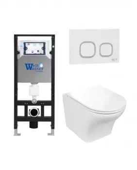 Комплект 3 в 1 инсталляция WeltWasser WW Amberg 506 + Подвесной унитаз WeltWasser Odenbach 004 GL-WT + Клавиша смыва WeltWasser WW Amberg RD-WT