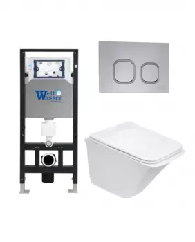 Комплект 3 в 1 инсталляция WeltWasser WW Amberg 506 + Подвесной унитаз WeltWasser Rotbach 004 GL-WT + Клавиша смыва WeltWasser WW Amberg RD-CR