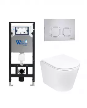 Комплект 3 в 1 инсталляция WeltWasser WW Amberg 506 + Подвесной унитаз WeltWasser Salzbach 043 GL-WT + Клавиша смыва WeltWasser WW Amberg RD-MT