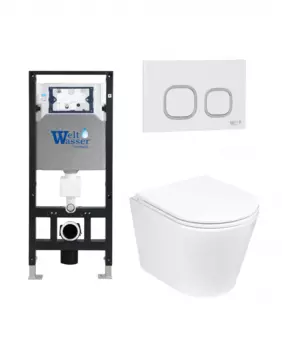 Комплект 3 в 1 инсталляция WeltWasser WW Amberg 506 + Подвесной унитаз WeltWasser Salzbach 043 GL-WT + Клавиша смыва WeltWasser WW Amberg RD-WT