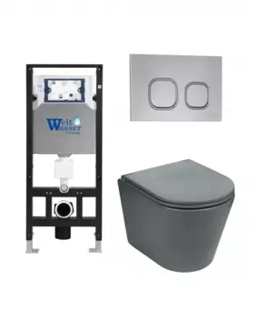 Комплект 3 в 1 инсталляция WeltWasser WW Amberg 506 + Подвесной унитаз WeltWasser Salzbach 043 MT-GR + Клавиша смыва WeltWasser WW Amberg RD-CR