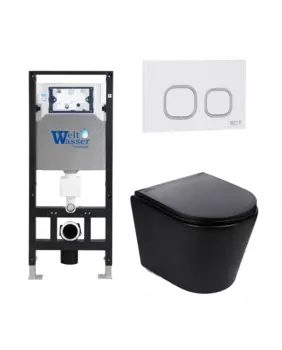 Комплект 3 в 1 инсталляция WeltWasser WW Amberg 506 + Подвесной унитаз WeltWasser Salzbach 043 MT-BL + Клавиша смыва WeltWasser WW Amberg RD-WT