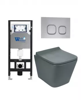 Комплект 3 в 1 инсталляция WeltWasser WW Amberg 506 + Подвесной унитаз WeltWasser SK Gelbach 041 MT-GR + Клавиша смыва WeltWasser WW Amberg RD-CR