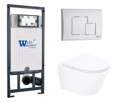 Комплект 3 в 1 инсталляция WeltWasser WW Marberg 507 + Подвесной унитаз BelBagno Tre BB8001CHR/SC с кнопкой белой SE 10000005949 + BB8001CHR/SC + 10000010237