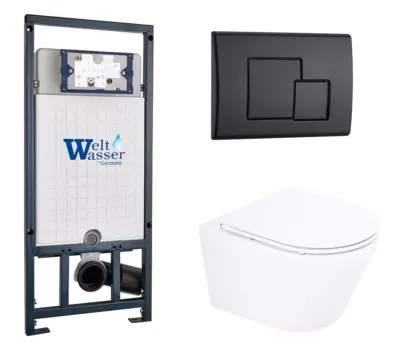 Комплект 3 в 1 инсталляция WeltWasser WW Marberg 507 + Подвесной унитаз BelBagno Tre BB8001CHR/SC с кнопкой черной SE 10000005949 + BB8001CHR/SC + 10000010239