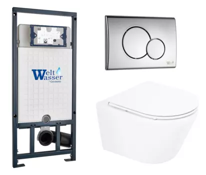 Комплект 3 в 1 инсталляция WeltWasser WW Marberg 507 + Подвесной унитаз BelBagno Tre BB8001CHR/SC с кнопкой хром RD 10000005949 + BB8001CHR/SC + 10000005952