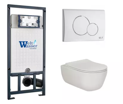 Комплект 3 в 1 инсталляция WeltWasser WW Marberg 507 + Подвесной унитаз Berges Wasserhaus Ego XL 082118 с кнопкой белой RD 10000005949 + 082118 + 10000010236