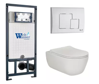 Комплект 3 в 1 инсталляция WeltWasser WW Marberg 507 + Подвесной унитаз Berges Wasserhaus Ego XL 082118 с кнопкой белой SE 10000005949 + 082118 + 10000010237