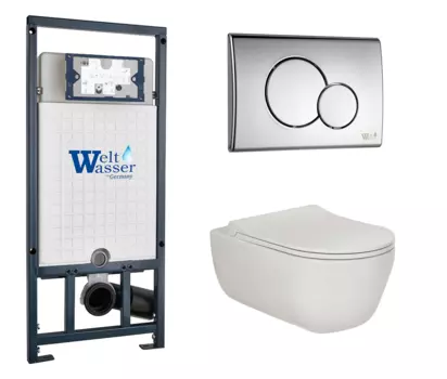 Комплект 3 в 1 инсталляция WeltWasser WW Marberg 507 + Подвесной унитаз Berges Wasserhaus Ego XL 082118 с кнопкой хром RD 10000005949 + 082118 + 10000005952