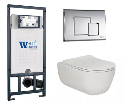 Комплект 3 в 1 инсталляция WeltWasser WW Marberg 507 + Подвесной унитаз Berges Wasserhaus Ego XL 082118 с кнопкой хром SE 10000005949 + 082118 + 10000005953