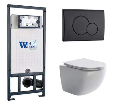 Комплект 3 в 1 инсталляция WeltWasser WW Marberg 507 + Подвесной унитаз Ceramica Nova Forma CN3009 с кнопкой черной RD 10000005949 + CN3009 + 10000010238