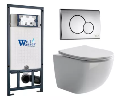 Комплект 3 в 1 инсталляция WeltWasser WW Marberg 507 + Подвесной унитаз Ceramica Nova Forma CN3009 с кнопкой хром RD 10000005949 + CN3009 + 10000005952