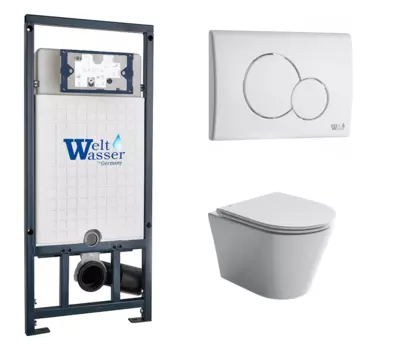 Комплект 3 в 1 инсталляция WeltWasser WW Marberg 507 + Подвесной унитаз Ceramica Nova Forma CN3011 с кнопкой белой RD 10000005949 + CN3011 + 10000010236